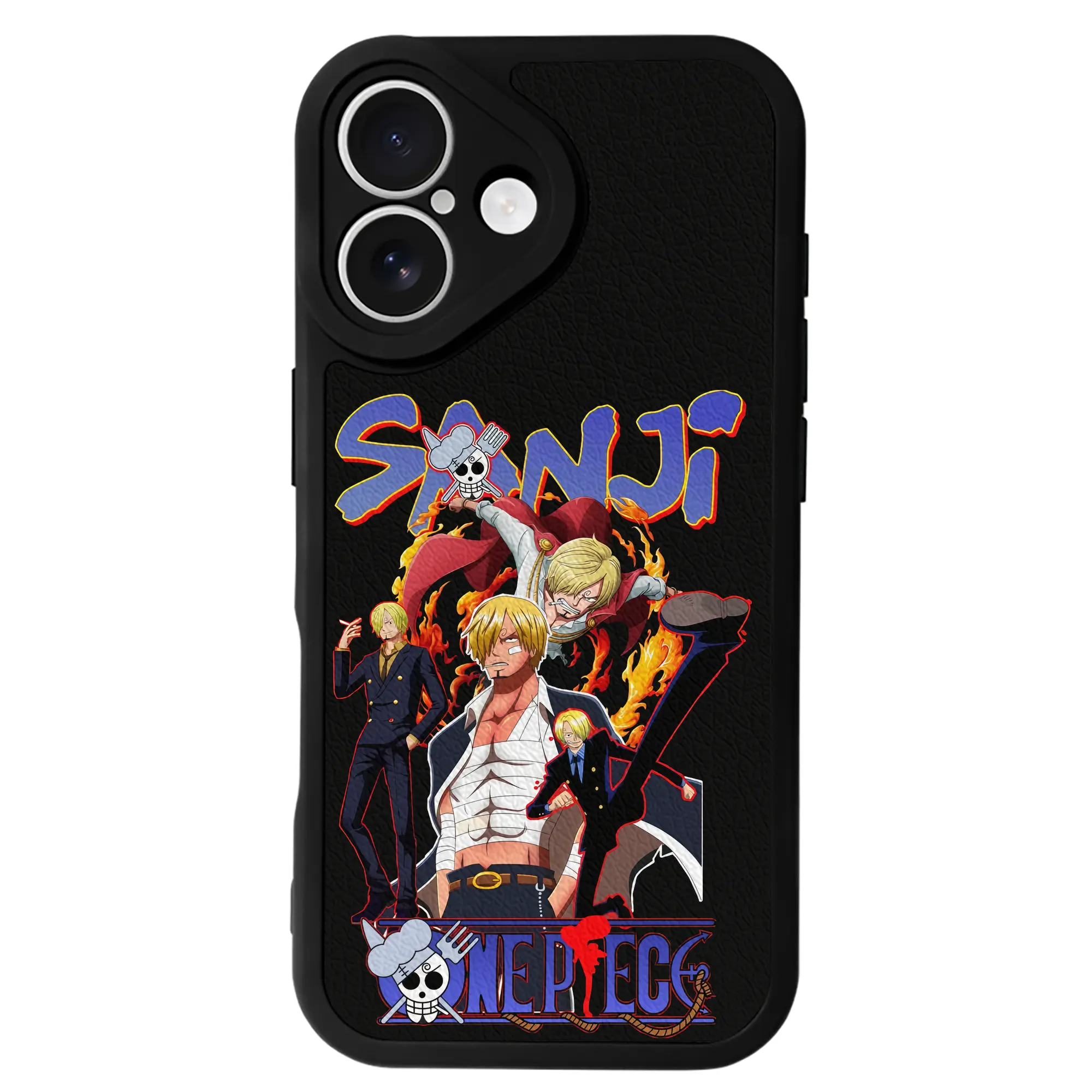 ワンピース グッズ ヴィンスモーク・サンジ - IPhone 16シリーズ対応 ・ シリコンスマホケース ・ レザー調 ・ 高精度フィット ・ 耐衝撃 ・ ワイヤレス充電対応 ・ 精密カット